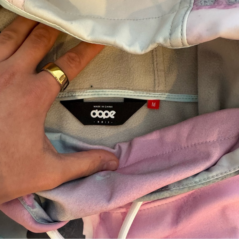 DOPE Women's Ski Anorak in Pink, Light Blue & Gray Watercolor Camo - Picture 7 of 8